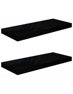 Scaffali a Parete 2 pz Nero Lucido 60x23,5x3,8 cm in MDF 2
