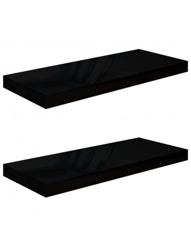 Scaffali a Parete 2 pz Nero Lucido 60x23,5x3,8 cm in MDF