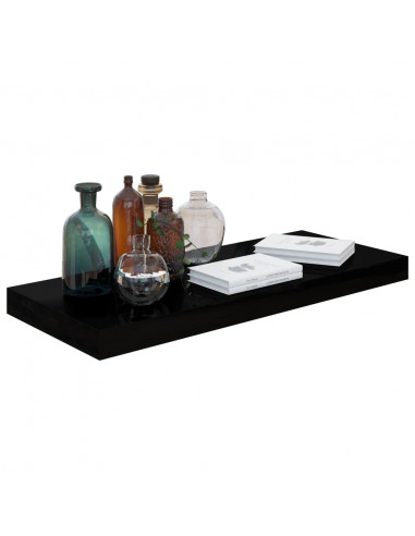 Scaffali a Parete 2 pz Nero Lucido 60x23,5x3,8 cm in MDF