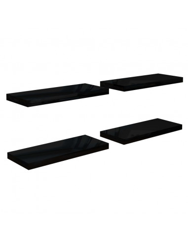 Scaffali a Parete 4 pz Nero Lucido 60x23,5x3,8 cm in MDF