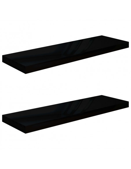 Scaffali a Parete 2 pz Nero Lucido 80x23,5x3,8 cm in MDF