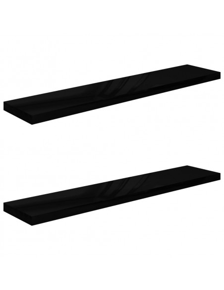Scaffali a Parete 2 pz Nero Lucido 120x23,5x3,8 cm in MDF