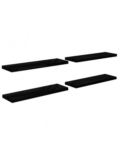 Scaffali a Parete 4 pz Nero Lucido 120x23,5x3,8 cm in MDF