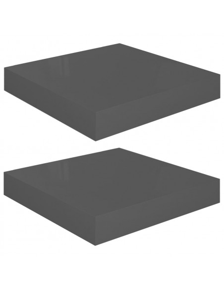 Scaffali a Parete 2 pz Grigio Lucido 23x23,5x3,8 cm in MDF