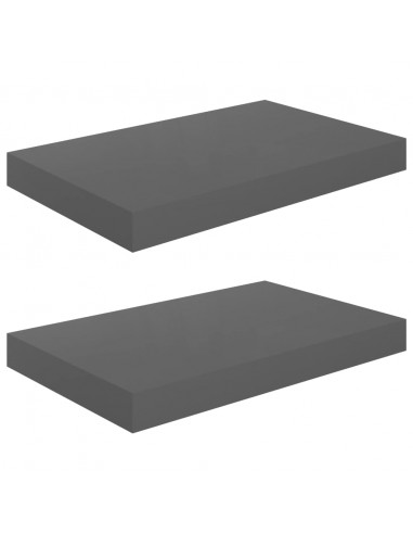 Scaffali a Parete 2 pz Grigio Lucido 40x23x3,8 cm in MDF