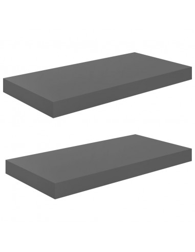 Scaffali a Parete 2 pz Grigio Lucido 50x23x3,8 cm in MDF