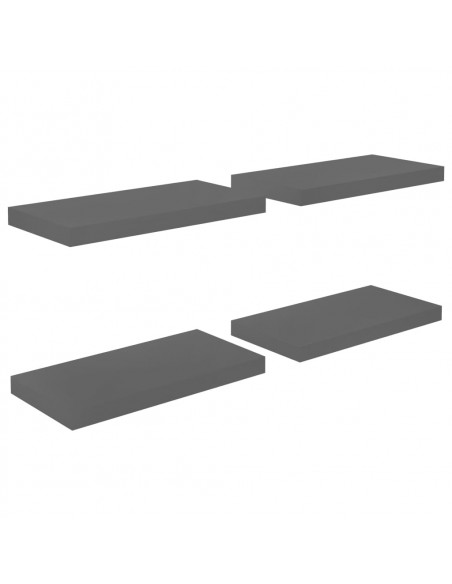 Scaffali a Parete 4 pz Grigio Lucido 50x23x3,8 cm in MDF