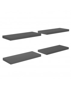 Scaffali a Parete 4 pz Grigio Lucido 60x23,5x3,8 cm in MDF 2