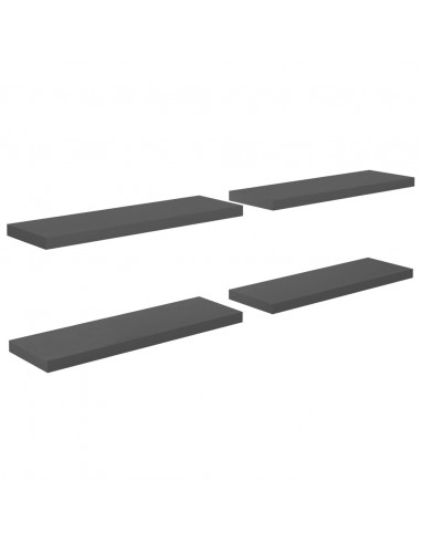 Scaffali a Parete 4 pz Grigio Lucido 80x23,5x3,8 cm in MDF