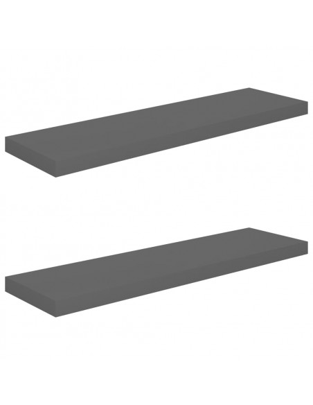 Scaffali a Parete 2 pz Grigio Lucido 90x23,5x3,8 cm in MDF