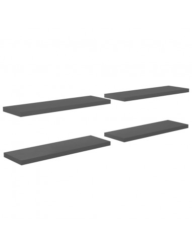 Scaffali a Parete 4 pz Grigio Lucido 120x23,5x3,8 cm in MDF