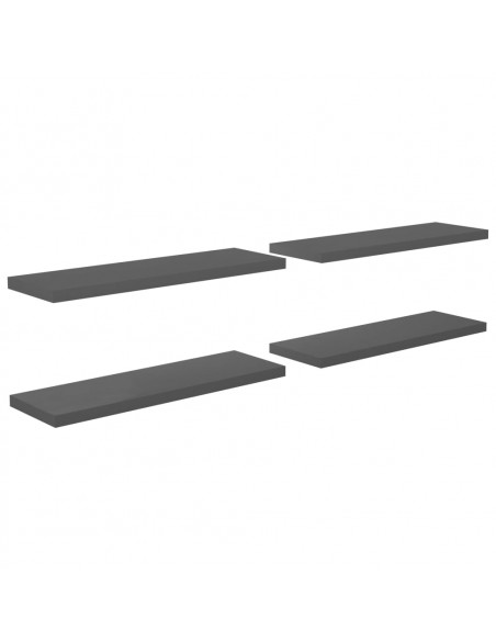 Scaffali a Parete 4 pz Grigio Lucido 120x23,5x3,8 cm in MDF