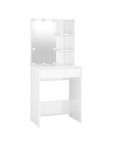 Set Tavolo da Toeletta Bianco Lucido con LED Legno Multistrato