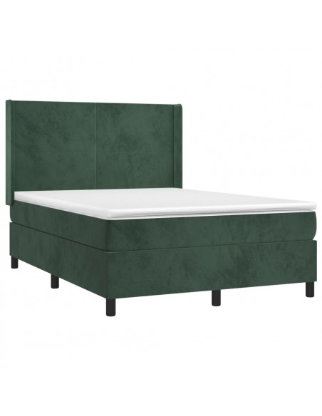 Letto a Molle con Materasso e LED Verde Scuro 140x190cm Velluto