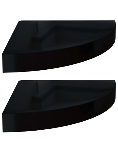 Scaffali Angolari a Parete 2 pz Nero Lucido 25x25x3,8 cm MDF