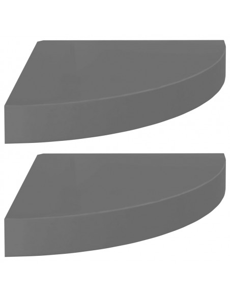 Scaffali Angolari a Parete 2 pz Grigio Lucido 25x25x3,8 cm MDF