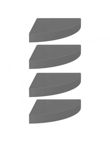 Scaffali Angolari a Parete 4 pz Grigio Lucido 25x25x3,8 cm MDF