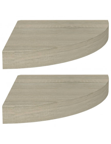 Scaffali Angolari a Parete 2 pz Rovere 25x25x3,8 cm in MDF