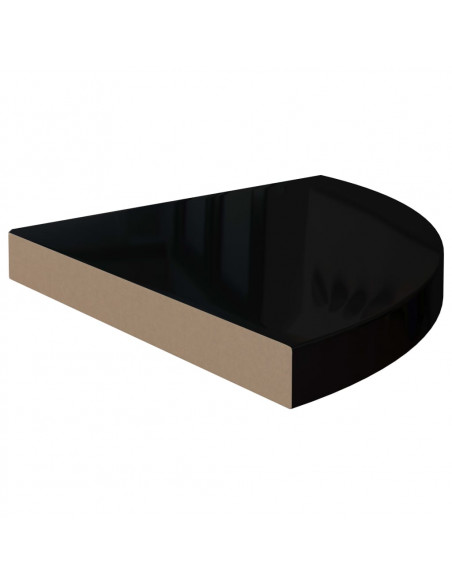 Scaffale Angolare a Parete Nero Lucido 35x35x3,8 cm in MDF
