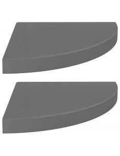 Scaffali Angolari a Parete 2 pz Grigio Lucido 35x35x3,8 cm MDF 2