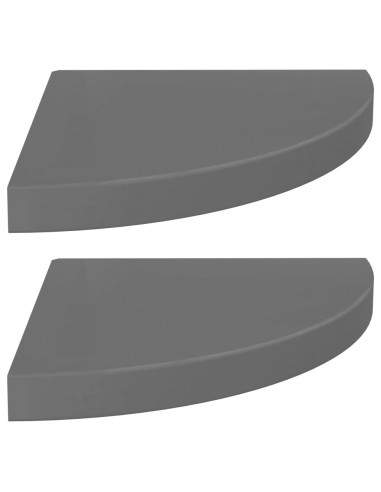 Scaffali Angolari a Parete 2 pz Grigio Lucido 35x35x3,8 cm MDF