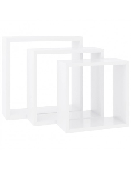 Mensole a Cubo da Parete 3 pz Bianche in MDF