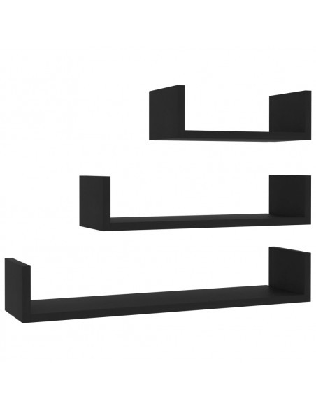 Mensole a Muro 3 pz Nero in Legno Multistrato