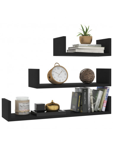 Mensole a Muro 3 pz Nero in Legno Multistrato