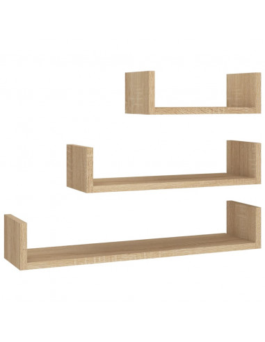 Mensole a Muro 3 pz Rovere Sonoma in Legno Multistrato
