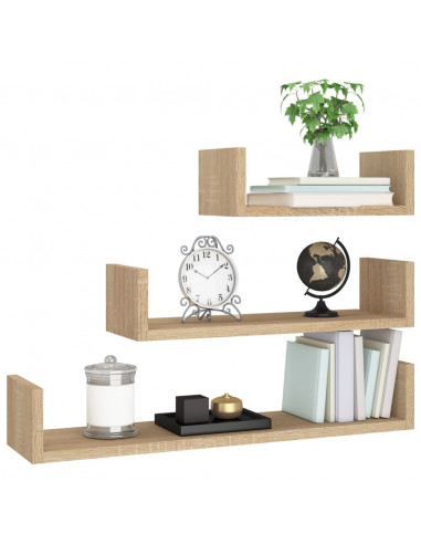 Mensole a Muro 3 pz Rovere Sonoma in Legno Multistrato