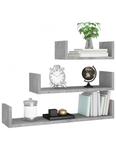 Mensole a Muro 3 pz Grigio Cemento in Legno Multistrato