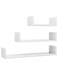 Mensole a Muro 3 pz Bianco Lucido in Legno Multistrato 2