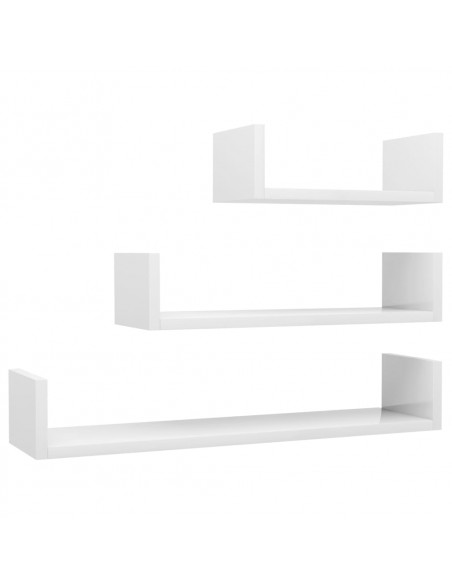 Mensole a Muro 3 pz Bianco Lucido in Legno Multistrato
