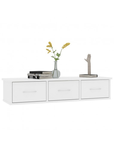Scaffale con Cassetti a Parete Bianco 88x26x18,5 cm Multistrato