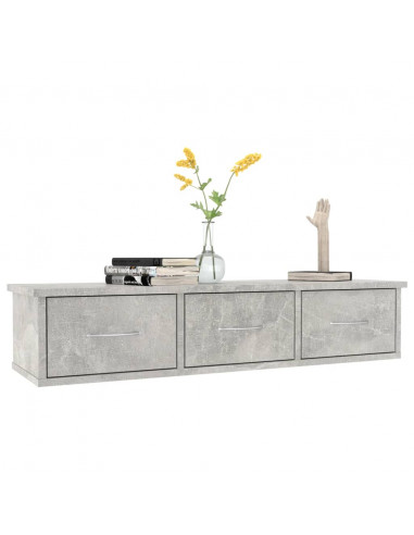 Scaffale Cassetti Parete Grigio Cemento 88x26x18,5 Multistrato