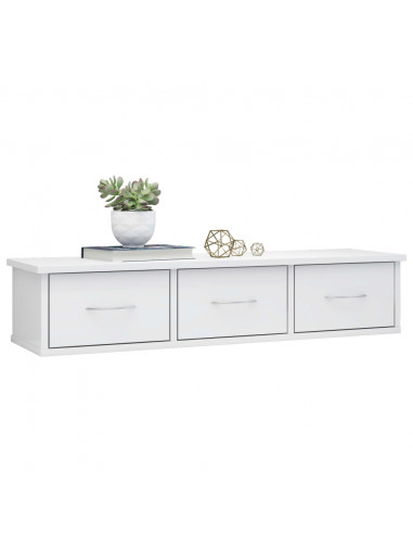 Scaffale Cassetti Parete Bianco Lucido 88x26x18,5cm Multistrato