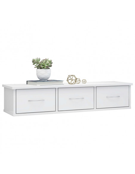 Scaffale Cassetti Parete Bianco Lucido 88x26x18,5cm Multistrato