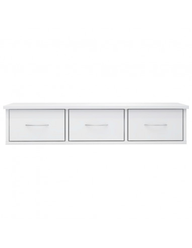 Scaffale Cassetti Parete Bianco Lucido 88x26x18,5cm Multistrato