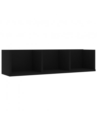 Scaffale Porta CD a Parete Nero 75x18x18 cm Legno Multistrato