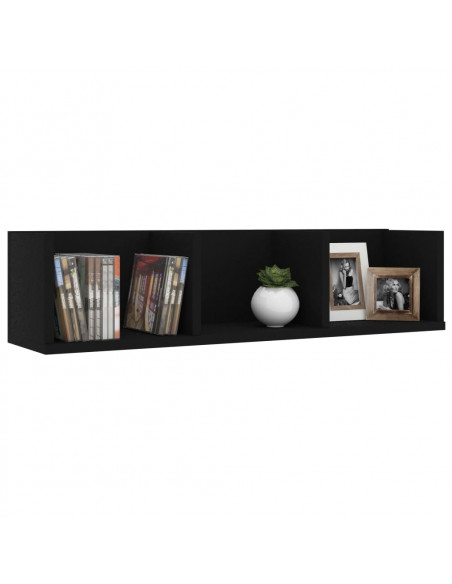 Scaffale Porta CD a Parete Nero 75x18x18 cm Legno Multistrato