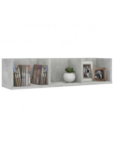 Scaffale Porta CD Parete Grigio Cemento 75x18x18 cm Multistrato