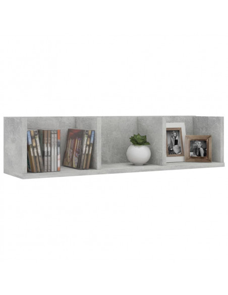 Scaffale Porta CD Parete Grigio Cemento 75x18x18 cm Multistrato