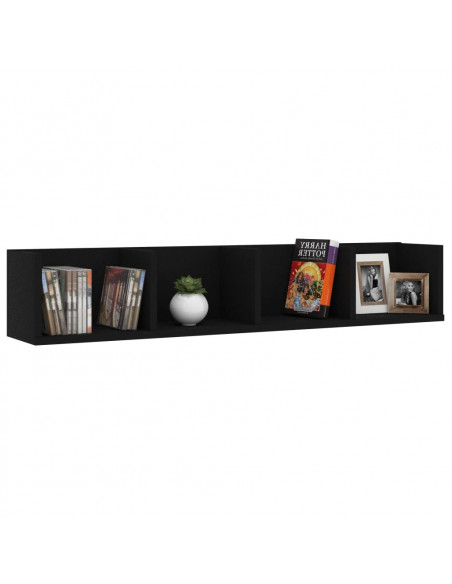 Scaffale Porta CD a Parete Nero 100x18x18 cm Legno Multistrato