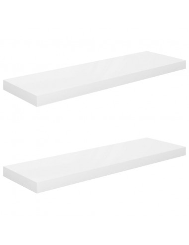Scaffali a Parete 2 pz Bianco Lucido 80x23,5x3,8 cm in MDF