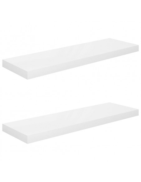 Scaffali a Parete 2 pz Bianco Lucido 80x23,5x3,8 cm in MDF