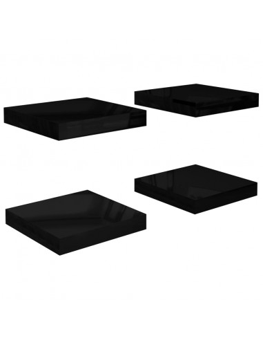 Scaffali a Parete 4 pz Nero Lucido 23x23,5x3,8 cm in MDF