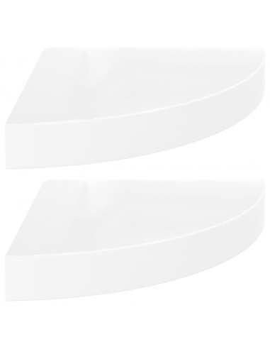 Scaffali Angolari a Parete 2 pz Bianco Lucido 25x25x3,8 cm MDF