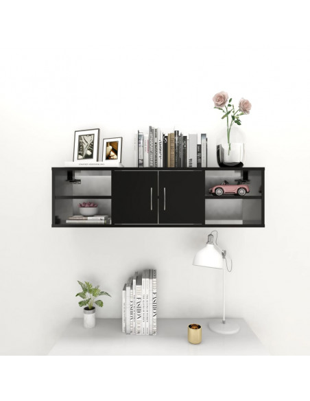 Scaffale a Parete Nero 102x30x29 cm in Legno Multistrato