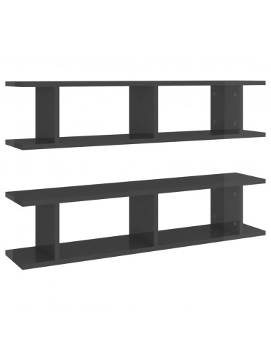 Mensole a Parete 2pz Grigio Lucido 90x18x20cm Legno Multistrato