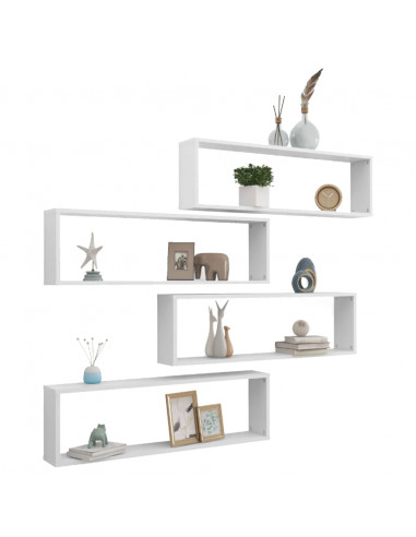 Mensole Parete a Cubo 4 pz Bianco 100x15x30 cm in Multistrato